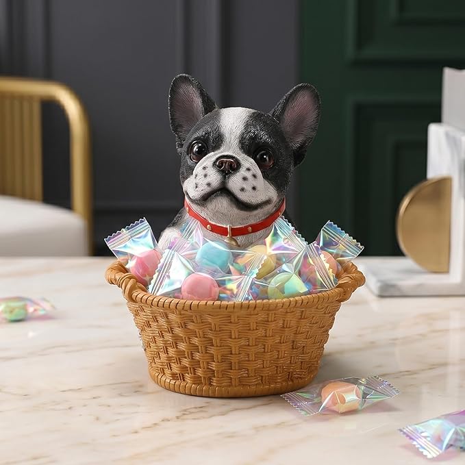 Dog Resin Storage Basket, Desktop Organizer for Remote & Keys, Cute Home Decor Tray, Ideal present for Pet Lovers.(French Bulldog Pied)