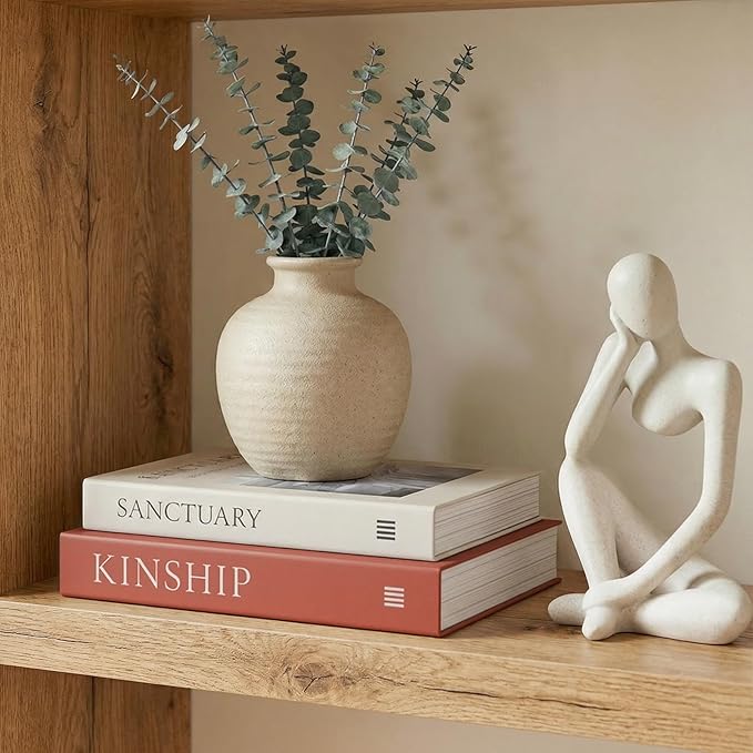 Decorative Book Boxes for Coffee Table Decor (Set of 2) - Faux Books with Hidden Storage - Modern Farmhouse Entryway & Shelf Styling Accents - Sanctuary & Kinship (Terracotta Rust & Beige)