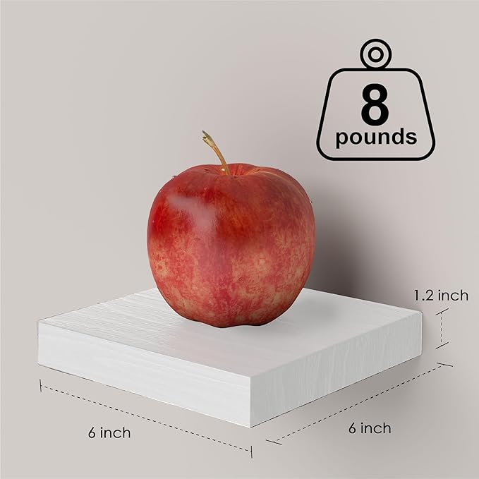PopiShelves Small Floating Shelves for Wall - 6 Inch Mini Square White Shelves for Bedroom, Living Room, Bathroom, Kitchen, Office Decor Set of 3