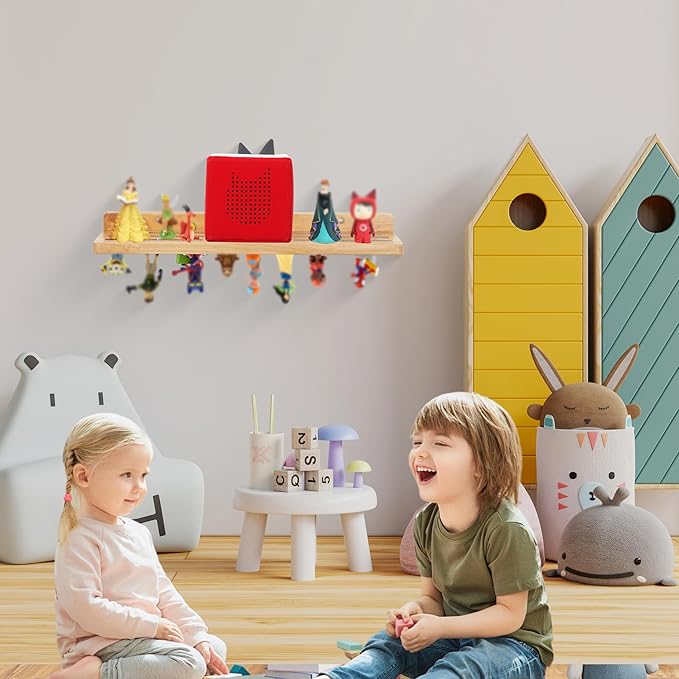 For Tonies Figures Shelf Magnetic,for Tonie Box Wall Shelves,for Tonies Characters Organizer Audio Toy Storage (Holds 36 Figurines),Compatible Charging Station for Children Kid's Room,Oak Wood
