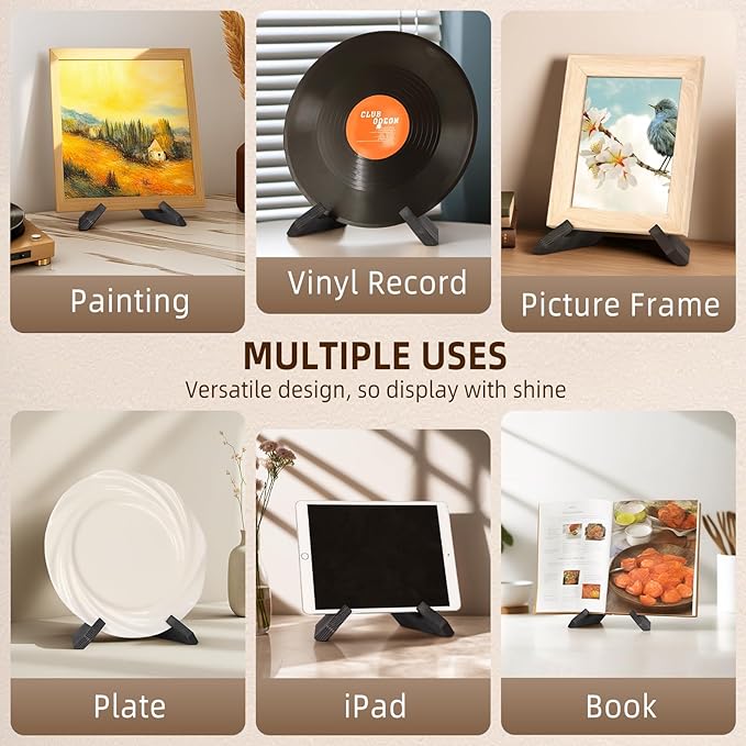 PUERSI Now Playing Vinyl Record Stand, Wooden Display Vinyl Holder Stand, Retro Now Spinning Record Accessories - Black