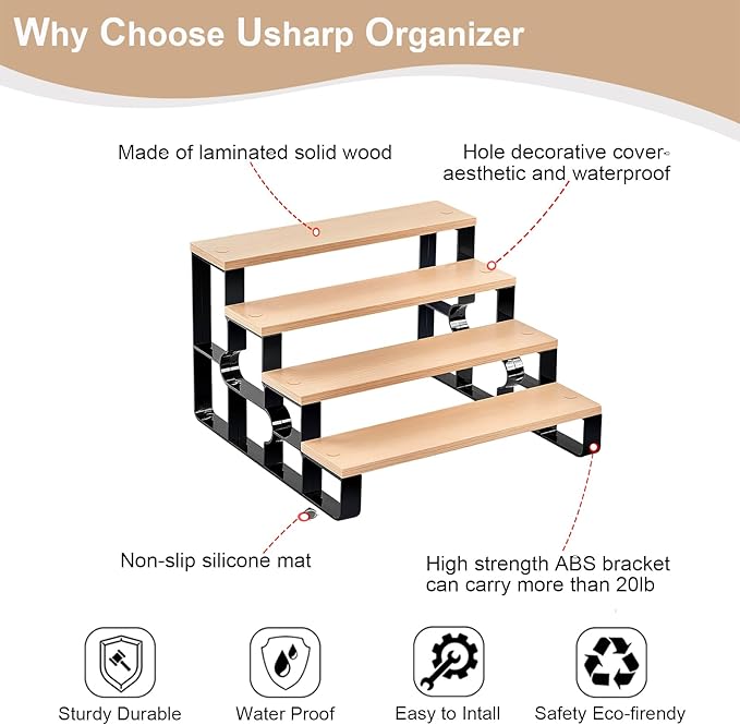 Cologne Organizer for Men,Bathroom Countertop Organizer,4 Tier Makeup Organizers for Bathroom Decor,Spice Rack for Kitchen,Perfume Stand,Display Shelf (Brown,Width=11.2")