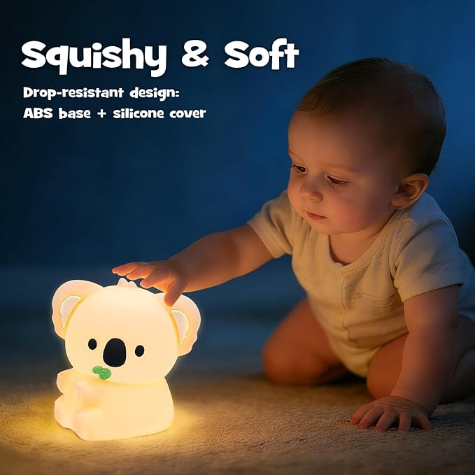 Koala Night Light Squishy Silicone Nursery Breastfeeding Nightlight with Timer 3-Level Warm White & RGB Color Modes Cute Koala Lamp Rechargeable Touch Bedside Desk Animal Lamp for Bedroom Dorm Decor