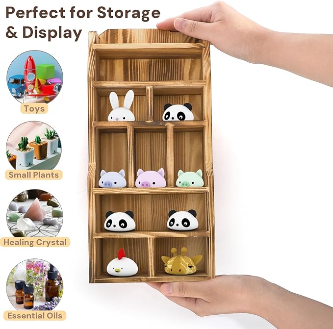 3 Pack Wood Shadow Box with 27 Compartment, 16" x 10" x 2.5" Rustic Cubby Display Shelf, Wall-Mounted Freestanding Floating Shelves, Decorative Collection Display for Figures, Curio