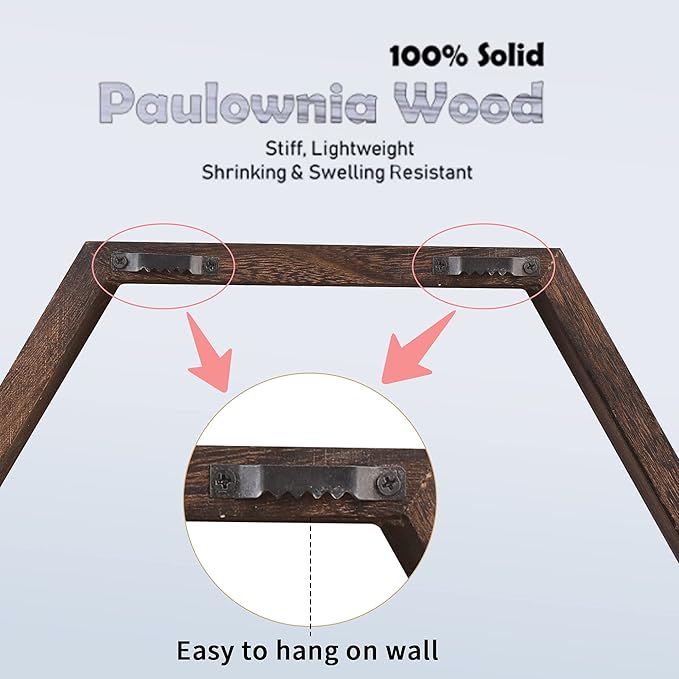 WONFUlity Hexagon Floating Shelves Honeycomb Shelves Wall Mounted Wood Farmhouse Storage Wall Shelf for Bathroom, Kitchen, Bedroom, Living Room,Driftwood Finish Decor,Dark Brwon