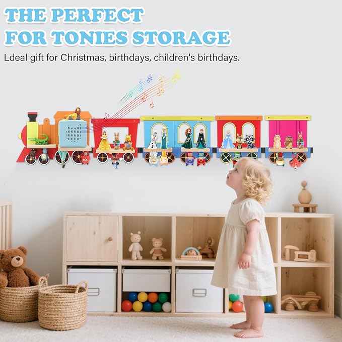 for Tonies Box 1/2 Tonies Figures Organizer Storage Shelf Wall Mounted, Colorful Little Five-Train Magnetic Floating Shelves Display Collection 30~40 Characters
