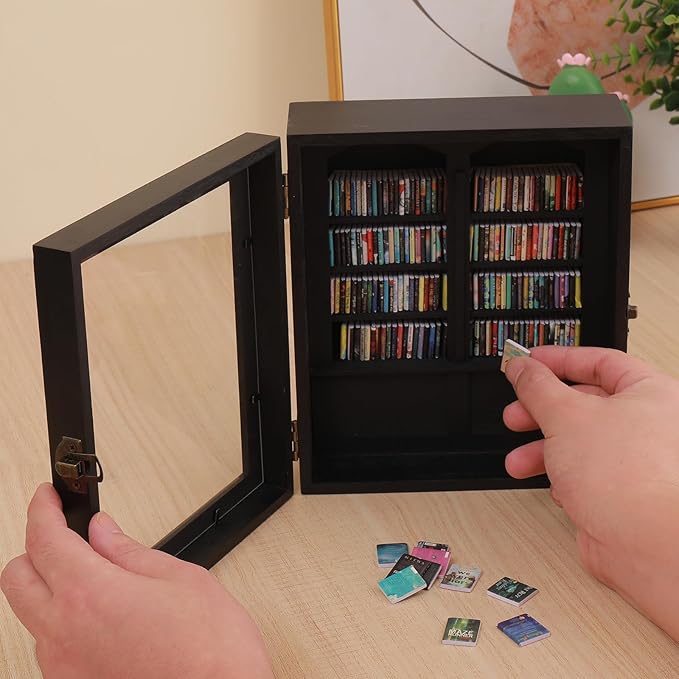 Anxiety Miniature Bookshelf, Mini Books Display for Stress Relief, Small Decorative Miniature Library for Book Lovers,Family and Friend Gift (Black)