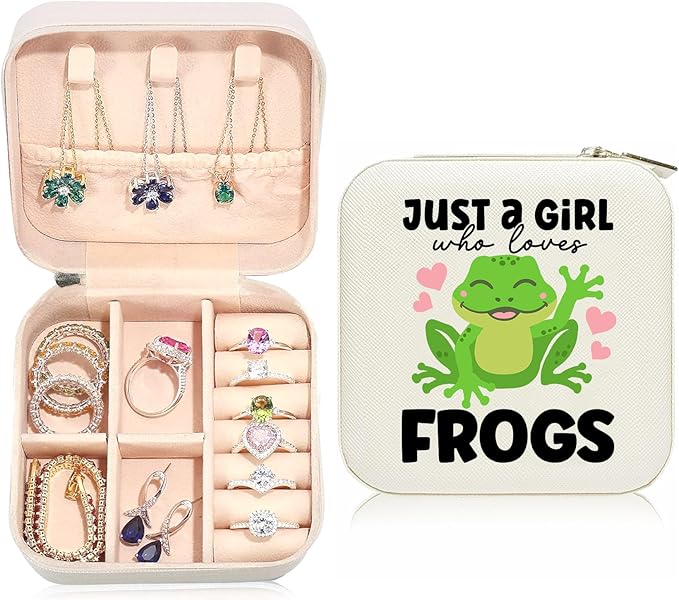 Cute Frog Travel Jewelry Case,Jewelry Box Travel Organizer Small PU Leather Rings Earrings Necklaces Storage Box Frog Lovers Valentine's Day Frogs Gifts for Women,Daughter,Girlfriend,Mom,Wife,