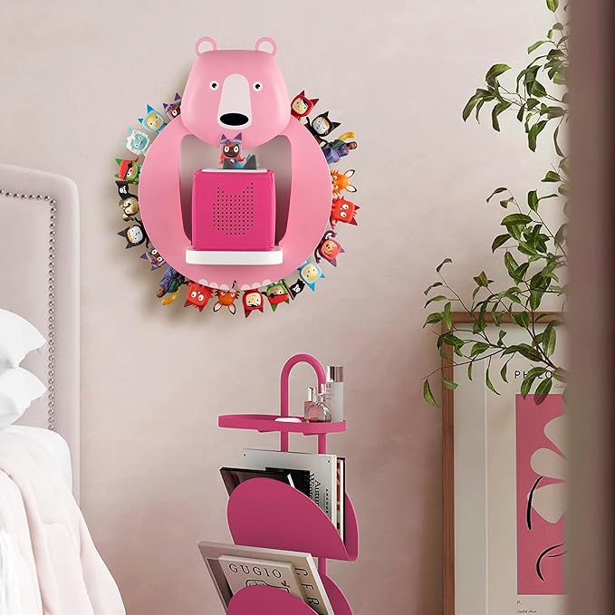 TonieBox Storage,Tonies Storage Shelf,Creative Bear Design Children's Magnetic Tonies Shelf,30-40pcs Tonies Figures Floating Shelf for Tonies Figures Display (Pink).