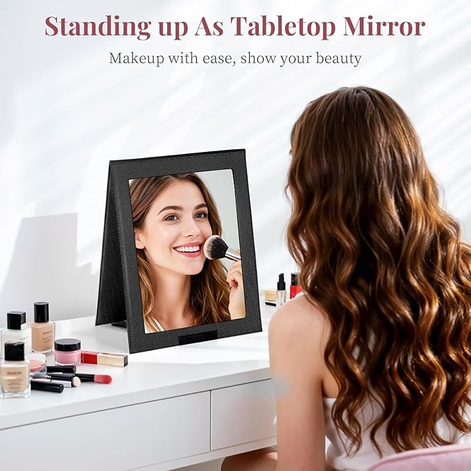 Shinowa Foldable Portable Full Length Mirror for Dancer, Camping and Travel, Shatter-Proof Acrylic Hanging Mirror with Handle, 33x13 Inch Full Body Travel Backstage Mirror, Black