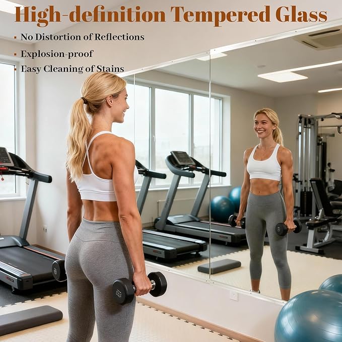 VooBang Home Gym Mirror - 1 PCS 30×55 inches, Large Frameless Wall Mounted Full Length Body Mirror for Dancing Studio, Exercise, Fineness, Yoga, Tempered Glass