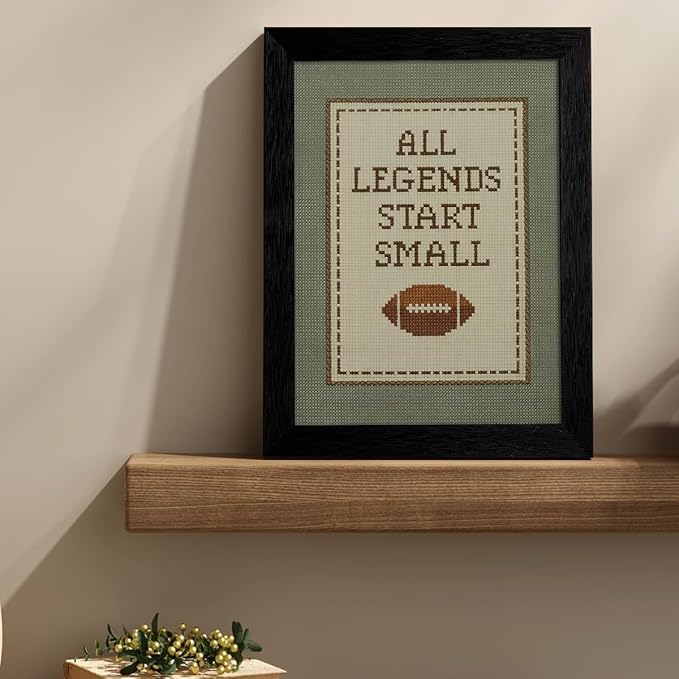 Positive Affirmations Wall Art Boys Sports Football Canvas Poster All Legends Start Small Motivational Quote Prints for Nursery Room Wall Decor 12X16 inch Black Framed