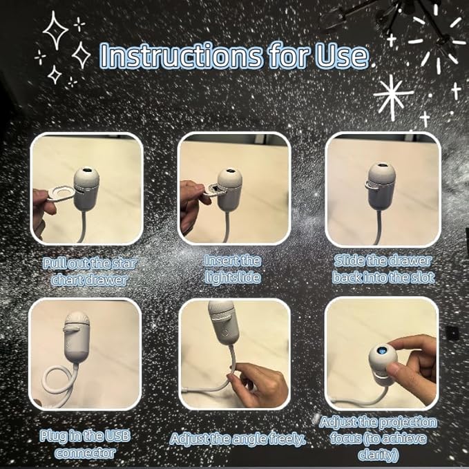 Galaxy Projector Night Light, 2-in-1 Starry Sky Projector with Adjustable Brightness, 360° Rotating USB Mini Night Light for Kids Bedroom Room Decor(6 Films)