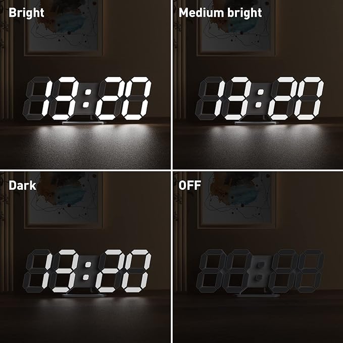 EDUP HOME 3D LED Digital Wall Clock/Desk Alarm Clock with Remote Control for Kitchen Bedroom Office, 9.7" LED Night Light Decor Clock Adjust Brightness 12H/24H Time Date Temperature, Great Gift