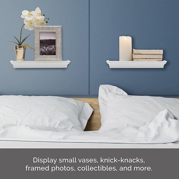 MELANNCO Arlington Floating Wall Shelves for Bedroom, Living Room, Nursery, Set of 2,14-Inch, White