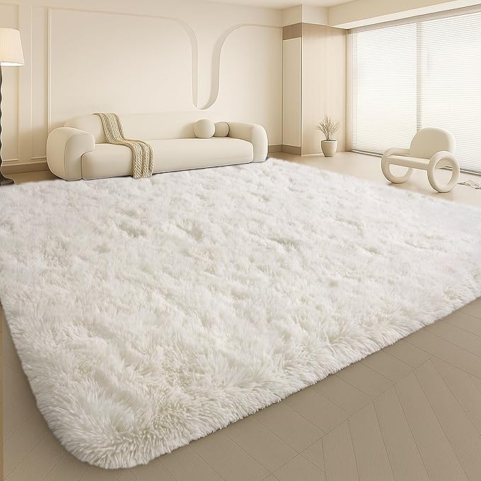 8x10 Area Rugs Living Room, Cream White Large Plush Fluffy Bedroom Carpet, Non-Slip Upgraded Indoor Thick Soft Rug, Modern Plush Carpet Suitable for Kids Home Decor Aesthetics Dorm.