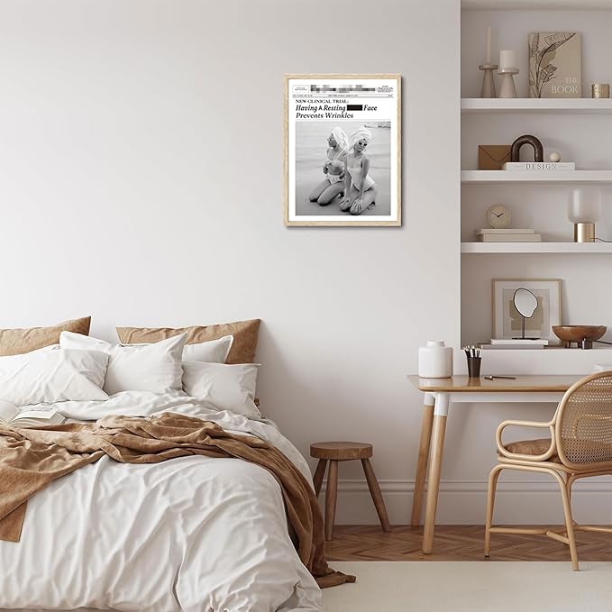 Bwodke OAK Wood Framed Wall Art Having A Resting Face Prevents Wrinkles Canvas Art Vintage Newspaper Pictures Wall Decor Hot Girls Prints Trendy Artwork for Girly Dorm Bedroom 16"x20"