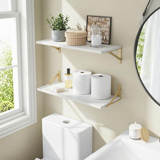 Fixwal Floating Shelves for Wall, 24 Inch Wide x 10 Inch Deep White Shelves for Bedroom, Large Wall Shelf for Living Room, Kitchen, Bathroom, Laundry Room and Decor Storage (Set of 2)