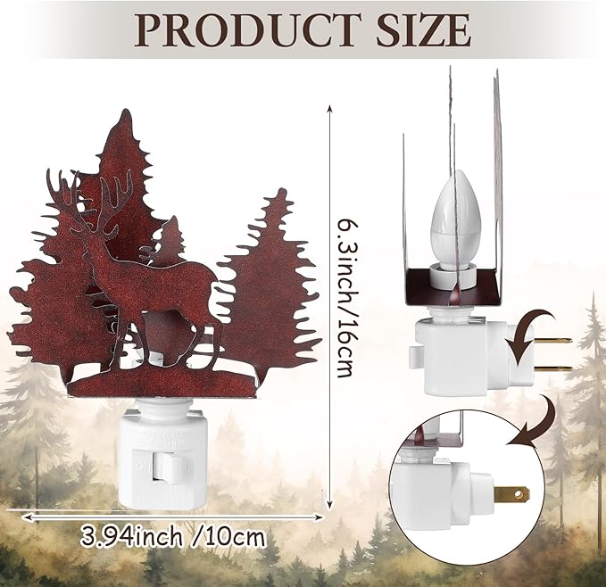 Tuanse Forest Deer Plug in Night Light Farmhouse Metal LED Night Light Decorative Vintage Novelty Lamp Decor for Holiday Bedroom Living Room Bathroom Christmas Gift