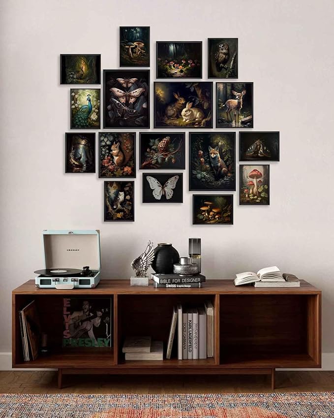 KBKBART Dark Cottagecore Room Decor Aesthetic Set of 17, Cottage Core Wall Decor, Dark Academia Cottagecore Decor Woodland Forest Nature Wall Art Prints, Vintage Mushroom Decor Poster Animal Pictures for Bedroom Dorm Wall Decor- UNFRAMED