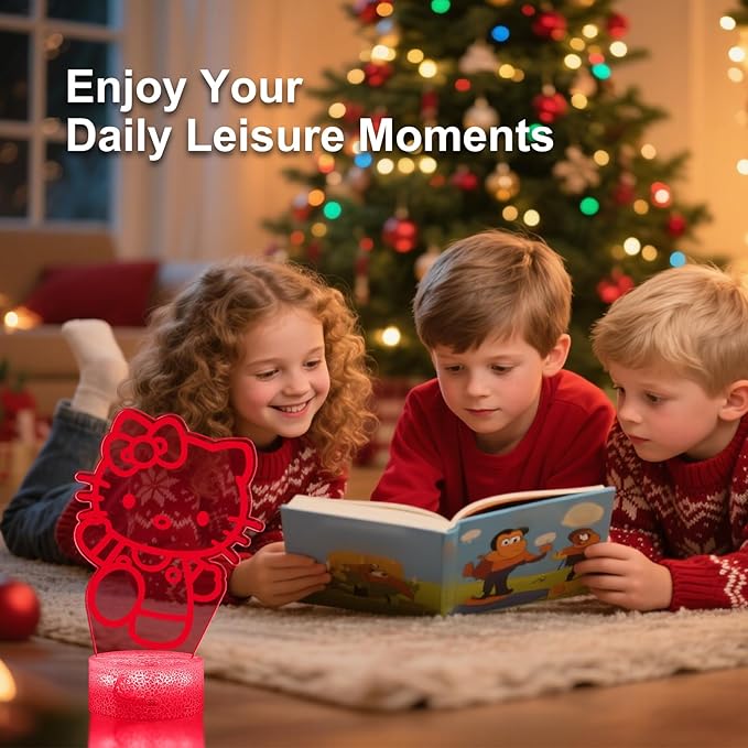 Cute Night Light, 3D Bedroom Decor for Birthday Christmas Party Smart Remote Control Boy Gifts for Children's Room Decor 16 Color LED Lamp (Cat Cute)