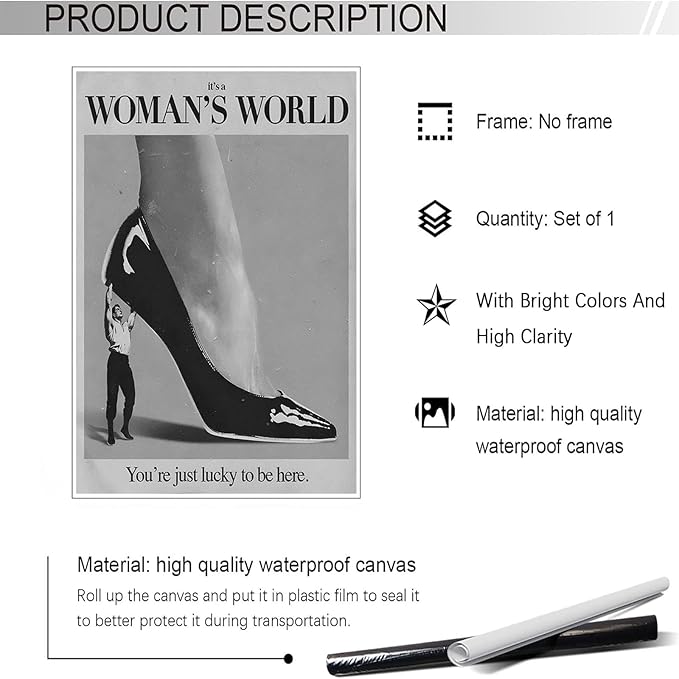 Retro This Is A Woman Is World Poster Feminist Canvas Wall Art Modern Black And White Feminine Hot Girls Room Aesthetic Prints Painting For Home Bedroom Dorm Wall Decor 8x12in Unframed