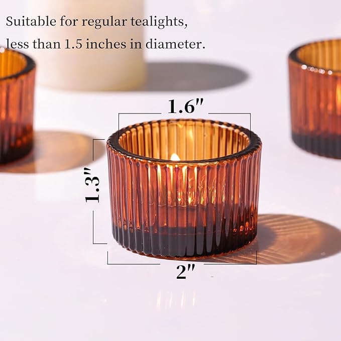HAVITI 24 Pack Amber Tealight Candle Holders, Glass Votive Candle Holders Fall Decorations for Home Table Fall Wedding Centerpieces, Party Supplies and Vintage Decor