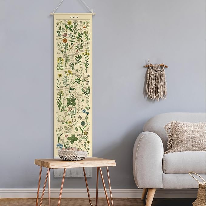 Tegeme Vintage Tapestry 52 x 13 Inch, Long Vertical Wall Hanging Reference Illustrative Botanical Tassel Tapestry for Bedroom Living Room Home Decoration(Plants)