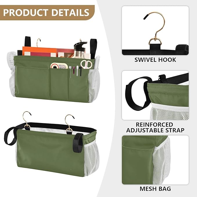 Dark Cyan Bedside Caddy Storage Bag Bedside Organizer for Headboards Bunk Beds Hanging Storage Organizer 6 Pockets with Hooks for Magazine Water Bottle Holder