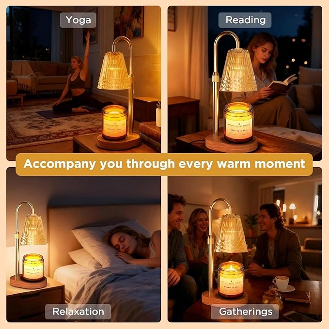 Candle Warmer Lamp with Timer, 4-Levels Dimmable Electric Wax Melter, Adj.Height for Jar Candles, Mother's& Father's&Christmas Day&Birthday Gift Ideas for Women/Friends/Wife (Elegant Golden)