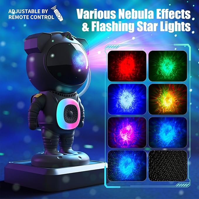 Astronaut Galaxy Projector,Space Projector,with Bluetooth Speaker and Remote Control,360° Adjustable Angle,Spaceman Star Kids Night Light, for Bedroom Ceiling Adult Birthday Valentine's Day (Black)