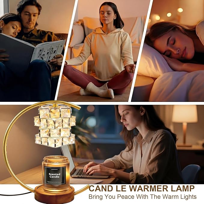 Candle Warmer Lamp with Timer Dimmable, Gifts for Women, House Warming Gifts, Flameless Aromatherapy Wax Warmer, Wax Melt Warmer for Jar Candles with 2 * 50W Bulbs (Crystal Cube Candle Warmer Lamp)