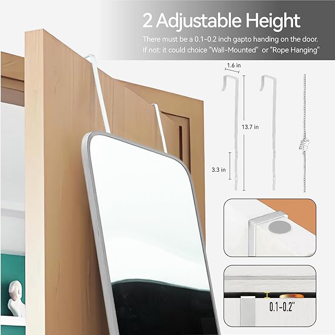 SCWF-GZ 47x14 Mirror Full Length Door Hanging Wall Mounted Aluminum Alloy Metal Frame Dressing Make-up Save Space Half Body Mirrors for Entryway Bedroom Bathroom Living Room 47 inch Silver