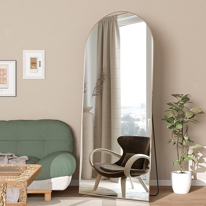 Arched Floor Mirror 65"x24" Gold Arch Full Length Mirror with Stand Large Wall Mirror Full Body Mirror Standing Hanging or Leaning Against Wall for Bedroom Entry, Bedroom, Living Room
