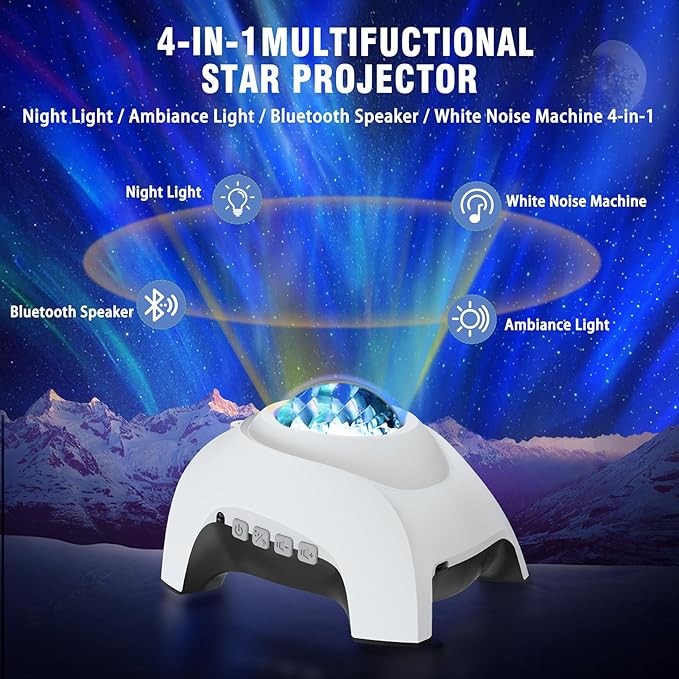 Star Projector, Vinwark Galaxy Projector, Northern Lights Aurora Projector for Bedroom with Music Bluetooth Speaker and White Noise, Starry Night Light Projectors for Kids Adults