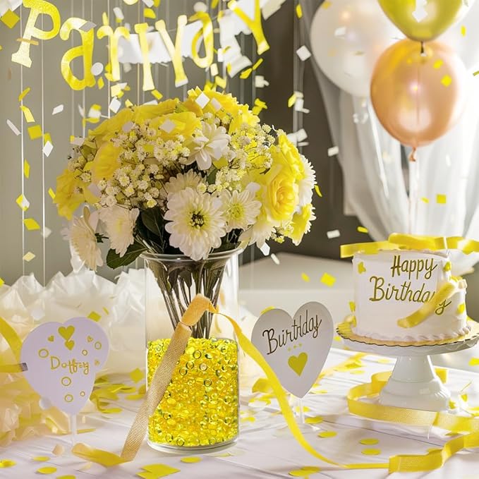 HappyFiller Easter Spring Decoration 4400 PCS 7mm Small Acrylic Flat Marbles,Party Confetti Table Scatters,Makeup Brush Candle Holder Decor Vase Fillers,Yellow