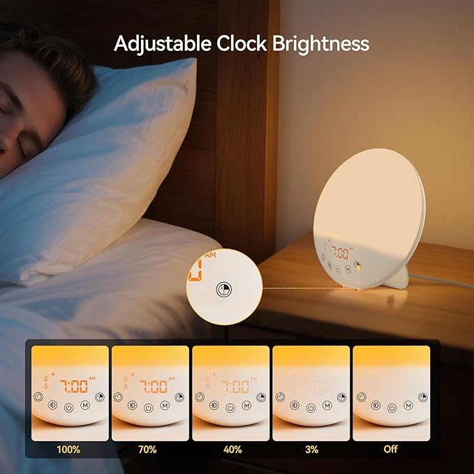 RICIAL Wake Up Light Sunrise Alarm Clock, 10000 Lux UV-Free Sun Lamp with Dimmable Brightness, 4 Color Temperatures, Timer, Dual Alarms, Snooze, Sleep Aid, 10 Natural Sounds