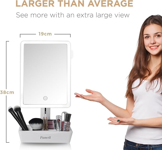 Fancii LED Lighted Large Vanity Makeup Mirror with 10X Magnifying Mirror - Dimmable Natural Light, Touch Screen, Dual Power, Adjustable Stand with Cosmetic Organizer - Gala