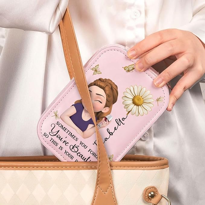 Wrappiness Women & Girls Floral Makeup Box With LED Mirror - Personalized Birthmonth Flower Travel Jewelry Organizer Gift for Daughters Sisters on Birthday (Floral Heart, Aged Women)