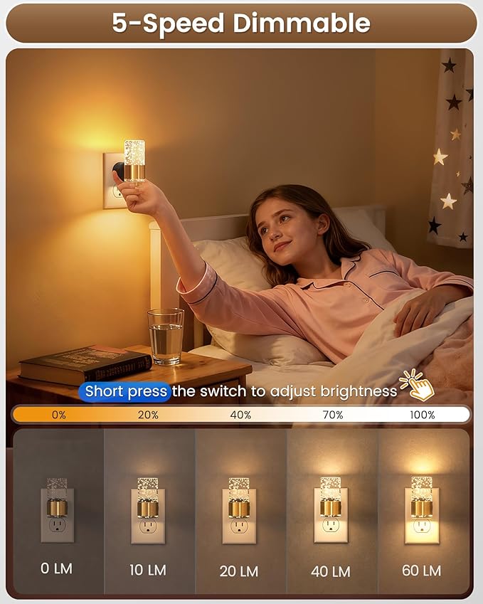 NIORSUN Night Light Plug into Wall, Dimmable Nights Lights with 3 CCT & 5 Brightness Levels, Slim Acrylic Plug in Night Light, Auto Dusk to Dawn Sensor for Stairs, Hallway, Bathroom, Gold, 4 Pack