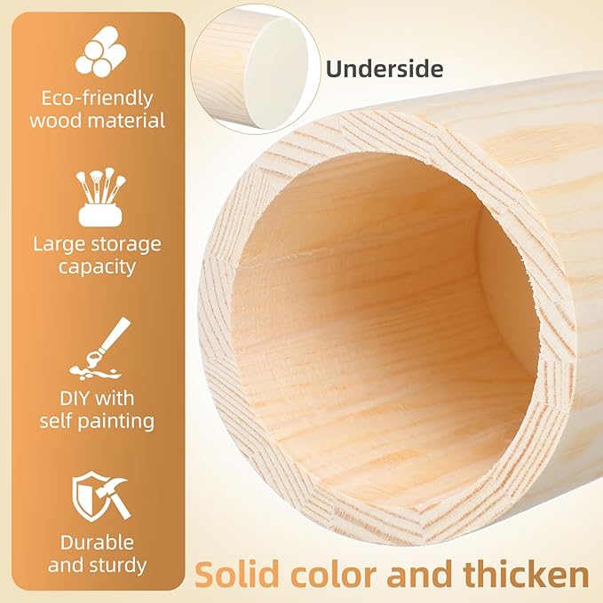 COHEALI 2 Pack Unfinished Wooden Round Pencil Holders Solid Color Diy Pen Organizer Containers for Office Desk Makeup Brush Storage 3.93X3.14 Inch Home Classroom Use
