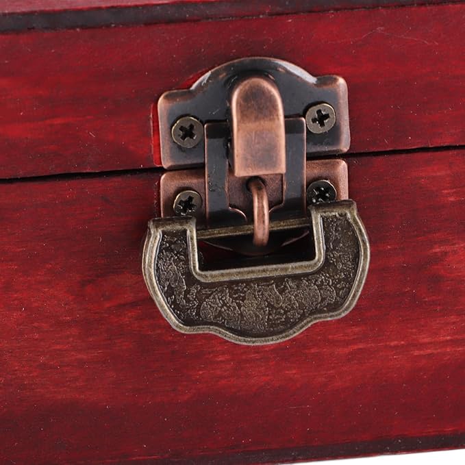 Vintage Wooden Jewelry Box with Lock Retro Desktop Storage Organizer for Cosmetics Letters Keepsakes