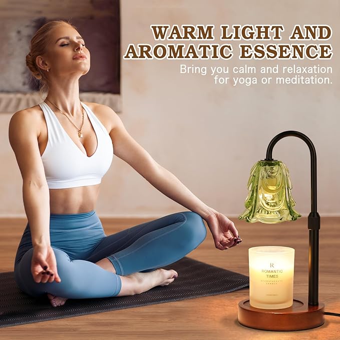 Small Candle Warmer Lamp with Timer, Adjustable Green Lamp Warmer for Jar Candles, Unique Women Gifts for Birthday, Dimmable Candle Heater, Cute Wax Warming Light with Wood Base