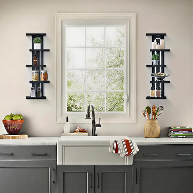 Homaterial RGB Wall Shelves for Gaming Room & Display, 5-Tier Unique Staggered Floating Shelves with Lights & Remote, Vertical MDF Shelf for Collectibles, Room Decor, Black