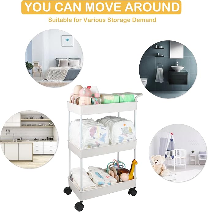Volnamal Baby Diaper Caddy, Plastic Movable Cart for Newborn Nursery Essentials Diaper Storage Caddy Organizer for Changing Table & Crib, Easy to Assemble, Beige