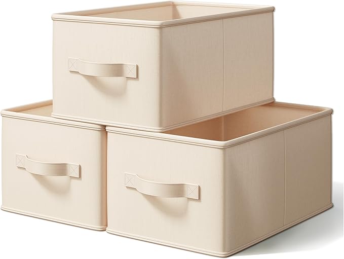 LayerSpace Storage Bins, Fabric Satin Storage Baskets for Shelves, 11.5" L*8.75" W*6.5" H Collapsible Storage Bins with Handles for clothes, Closet Baskets and Bins with Handles, Blush Pink, 3-Pack