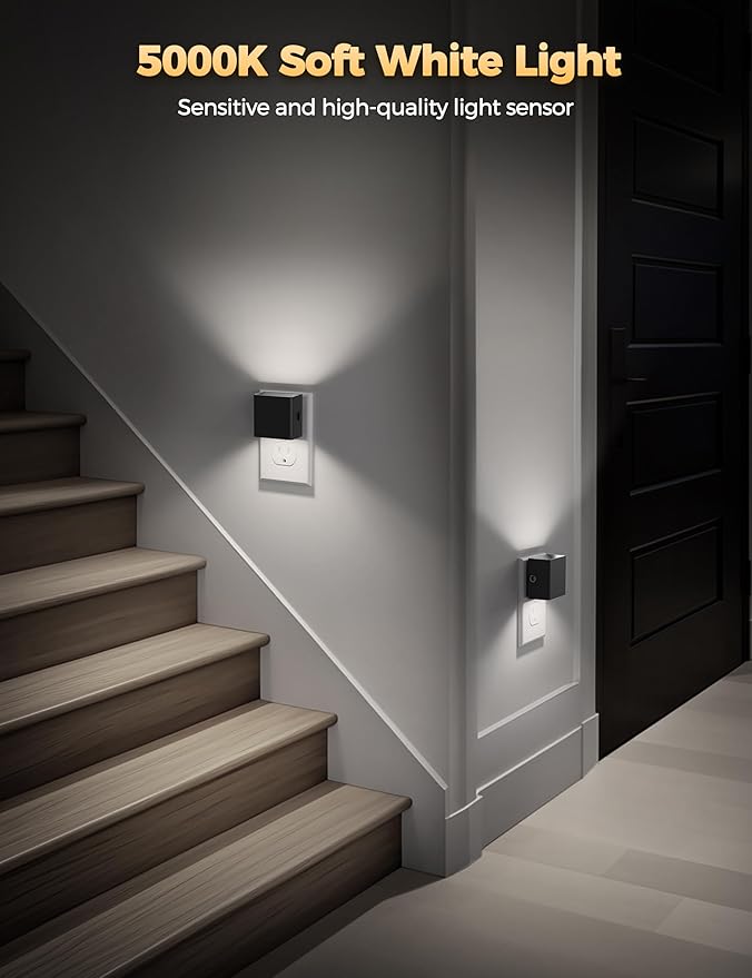 DORESshop LED Night Lights Plug into Wall [2 Pack], Plug in Nightlight, 3 Level Brightness Adjustable Night Light, Dusk to Dawn Sensor, Nightlights for Adults, Bedroom, Bathroom, Hallway, 5000K