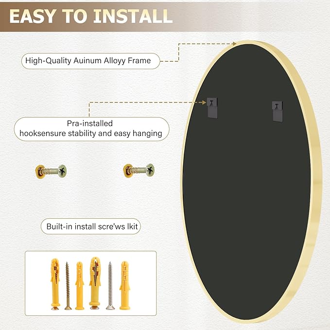 XRAMFY 36 Inch Round Mirror - Circle Mirrors for Bathroom, Entryway and Living Room Wall Decor, Modern Hanging Vanity Mirror, Matte Gold Circle Decorative Wall Mirror