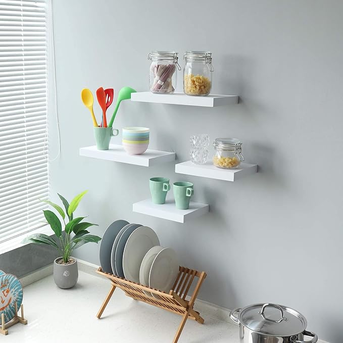 WELLAND Set of 2 Floating Shelves Wall Mounted Shelf, for Home Decor with 8" Deep (White, 10 inch)