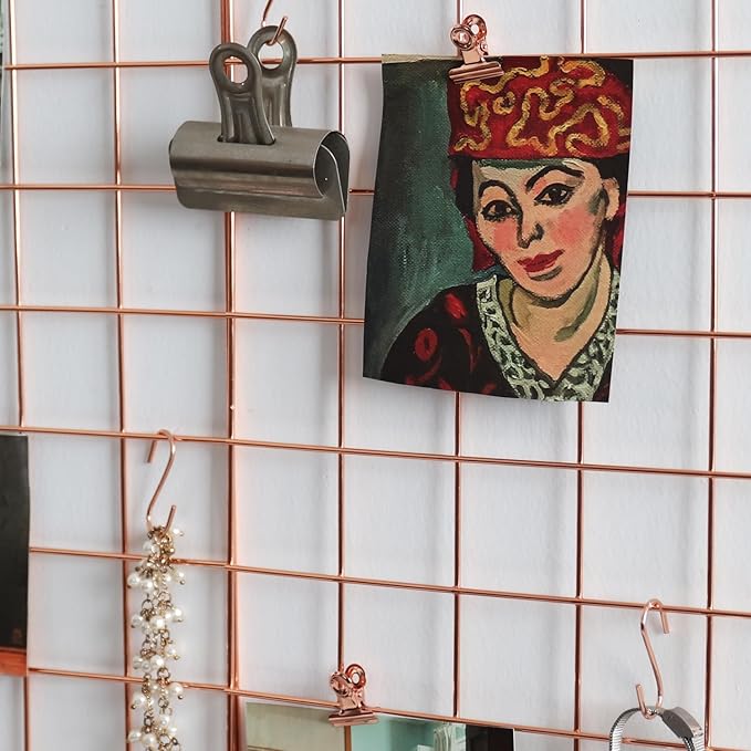 Metal Mesh Wall Grid Panel for Photo Display,Message Board,Size: 17.5" x 11.8",Pack of 2 (Rose Gold)
